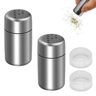Mini Salzstreuer für Unterwegs, 2 Stück Edelstahl Salz 5ml Salzstreuer Klein mit Deckel Gewürzstreuer Camping Salz und Pfefferstreuer Geeignet für Restaurants Camping und Grill im Freien (P+P)