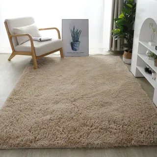 Hochflor Teppich 160x230 cm Hellcamel, einfarbiger flauschiger Langflor Shaggy Teppich im Skandi Stil, weich, rutschfest & pflegeleicht für Wohnzimmer, Schlafzimmer, Gästezimmer, Arbeitszimmer