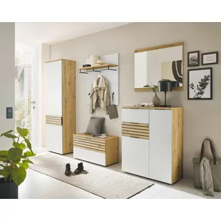 moebel-dich-auf Flur Garderobe Garderoben-Set Mailand 5-TLG. in Artisan Eiche Nb. / weiß 290 x 200 x 38 cm