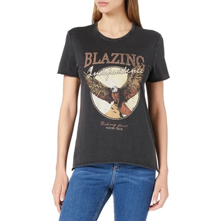 ONLY Damen Bedrucktes T-Shirt Kurzarm Basic Rundhals Top mit Schrift Printed Shortsleeve ONLLUCY, Farben:Grau, Größe:M