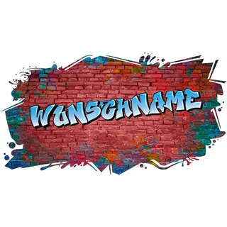 3D Graffiti Wandtattoo 97x53cm Streetart Wandsticker Jugendzimmer Kinderzimmer Wohnzimmer Deko Wandbild selbstklebend W008 (04 Mauer rot, Mit Wunschname)