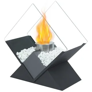 JHY DESIGN Feuerschale 37cm Hoch Tisch-Feuerschale Tisch-Kami Windlichter aus Metall und Glas, (1-St), für Innen und Außenbereich Schwarz schwarz
