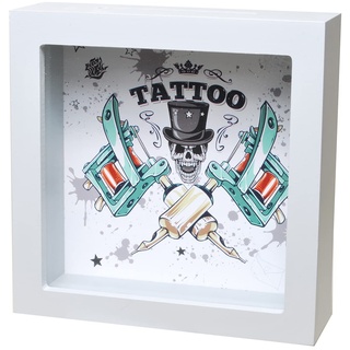 wunderschöne Spardose Tattoo Cash aus Holz zum Hängen oder Stellen Größe ca. 15 cm x 15 cm mit abnehmbarerer Rückwand