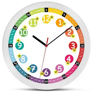 K&L Wall Art Wanduhr Regenbogen Wanduhr mit Lernzifferblatt Kinder Lernuhren (Traumhafte Wanddeko Kinderzimmer Lernuhr ohne Tickgeräusche) bunt