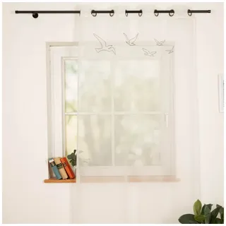SCHÖNER LEBEN. Vorhang Ösenvorhang Maritim Möwen transparent weiß 140x260cm Voile Gardine, Ösen, leicht perforiert, Voile weiß