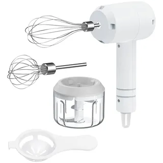 Rosenstein & Söhne 3in1-Akku-Handmixer, Zerkleinerer und Schneebesen, USB, 20 Watt weiß