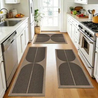 Capslpad Küchenteppiche 3 Stück, rutschfeste Schmutzfangmatte Küchenmatten, Waschbar Küchenläufer Jute Aussehen Teppichläufer Flur Absorbierende Küchen Läufer für Küche, Flur, Waschküche