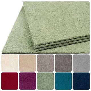 Teppichfliesen selbstliegend 50x50 cm Teppichboden Hochflor Velours | hell-grün, 1 Fliese