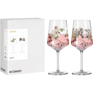 RITZENHOFF 8084001 Cocktail-Glas 2er Set 500 ml, Serie Reitgold - 2 Stück, Motiv Pferde floral geschmückt, Made in Germany