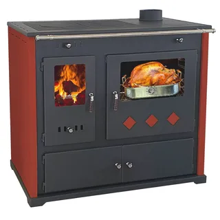 Prometey EEK A+ Kaminofen mit Backfach und Herdplatte Lux Rot Holzofen 9,5 kW Kamin Ofen