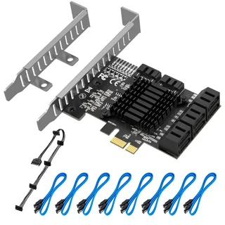 8-Port PCIe SATA Controller - 6 Gbps SATA 3.0, 8 SATA Cables, Supports 8 SATA 3.0 Devices, Windows, MAC, Linux
