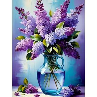 5D Diamond Painting Bilder,Diamant Painting Erwachsene,Blumen-Diamant-Kunstset für Erwachsene,DIY Diamantmalerei von Kit Runde Drill Perlen Kristall Strass,Wandaufkleber Dekor Blumen in Vase 30x40cm
