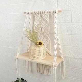 Pomurom Wandregal aus, Makramee Wand, Handgewebte Schweberegal Wanddeko Boho Hängeregal, Makramee Deko Wandregale Modern für Wohnzimmer, Schlafzimmer, Balkon, Kinderzimmer, Badezimmer