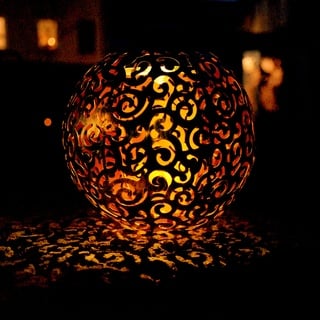 Solarkugel für Außen Solarleuchte silberfarben Stecklampe Garten orientalische Kugel, mit Lichteffekt und Erdspieß, 1x LED 3000 Kelvin, DxH 18,5x54 cm