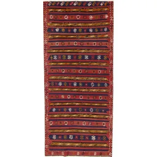 Orientteppich Perser Kelim Fars Azerbaijan Antik 361x164 Handgewebt Orientteppich, Läufer, Höhe: 0.4 mm blau|braun