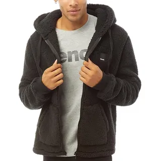 Bench Tommy Borg Herren-Kapuzenjacke mit durchgehendem Reißverschluss, Teddybär-Fleece, Schwarz , M - M