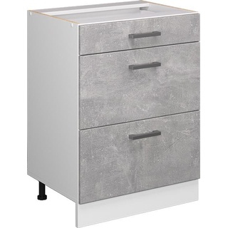 Vicco, Regal, Küchenunterschrank R-Line, Beton/Weiß, 60 cm mit Schubladen, ohne Arbeitsplatte