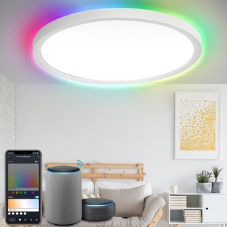 Lospitch RGB LED Deckenleuchte Dimmbar, 24W 2040LM Farbwechsel Deckenlampe, App Smart Panel for Schlafzimmer Wohnzimmer Bad Küche Kinderzimmer, Kompatibel mit Alexa und Google Assistant, IP44