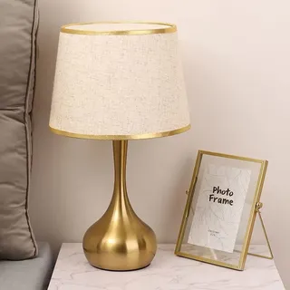 Mengjay Nachttischlampe E27 Tischleuchte, Tischlampe Weißer/Kaffee Lampenschirm, Stoff Schirm, Gold,sehr passend für Schlafzimmer Bar Restaurant Cafe. (Weiß)