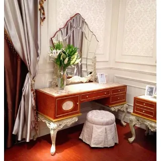 Xlmoebel Schminktisch Eleganter Schminktisch im Barock-Rokoko-Stil mit Spiegel und Stauraum (Schminktisch, YB E66 SERIE Schminktisch), Hergestellt in Europa braun