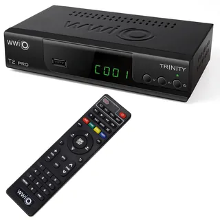 WWIO Trinity T2 PRO DVB-T2 Receiver, FullHD, HDMI, USB, PVR, 2-in-1 RCU | Mit PVR und Timeshift für flexible TV-Nutzung, USB-Mediaplayer für Fotos, Musik und Videos sowie 2-in-1 Fernbedienung