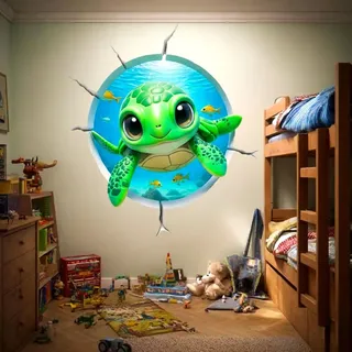Decords Wandtattoo – Meeresschildkröte in einer 3D-Unterwasserwelt, 140 cm