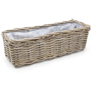 Rattan Pflanz Kasten eckig - 60 x 22 cm - Weide Flecht Blumen Korb Topf Folie
