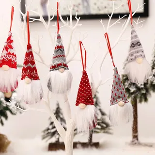 Weihnachtswichtel zum Aufhängen, 6 Stück, Wichtel Weihnachten Figur, Weihnachtliche Gesichtslose Puppen-Anhänger, Baumschmuck Weihnachtswichtel, für Kinder Familie Ostern Weihnachten