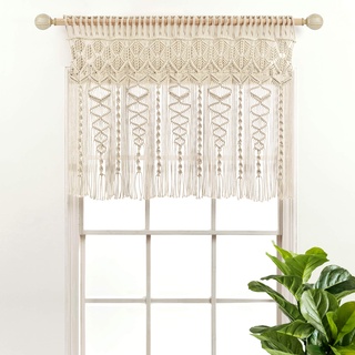 Lush Decor Boho-Makramee-Volant, strukturierter Baumwollvolant, Küchenvorhang, Wanddekoration, 76,2 x 101,6 cm, neutral