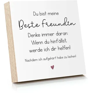 ARTFAVES® Holzbild mit Spruch - Du bist meine Beste Freundin - Denke immer daran | Deko Geschenk zum Thema Freundschaft/witzig/Größe: 14,8 x 14,8 cm
