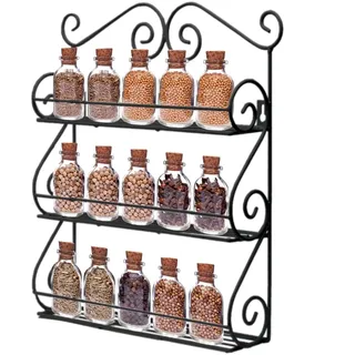LEUTED Gewürzregal Wand Metall 3 Etagen, Küchenregal Hängend mit Schraubmontage, Gewürz Organizer Platzsparend, Wandregal Küche für Gewürze, Öl & Gläser
