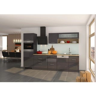 Held Möbel Küchenzeile Mailand 300 cm Grau Hochglanz-Grau Matt ohne E-Geräte