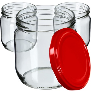 KADAX Marmeladengläser 425ml, Einmachgläser mit Schraubdeckel, Gläser mit Schraubverschluss, Einweckgläser, Vorratsgläser für Marmeladen, Konfitüren, Honig (Rot / 24 Stück)