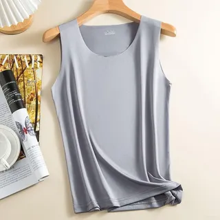 Damen Ice Silk Ärmelloses Tanktop Weste - schnell trocknend, hohe Dehnung, lockere Passform, einfarbig, Camisole für Sommer, O-Ausschnitt Sportweste (4XL Grau)