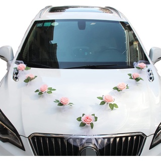 Yulakes Auto Schmuck Organza Braut Paar Rose Deko Dekoration Autoschmuck Autodeko Auto Blumenschmuck Hochzeit Car Auto Wedding Deko Girlande Hochzeitsschmuck Hochzeitsauto Deko (Rosa)