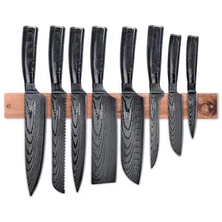 Küchenkompane Messer-Set Messerset asiatisch mit magnetischer Holzleiste - Kuro Küchenmesser (2-tlg) grau|silberfarben