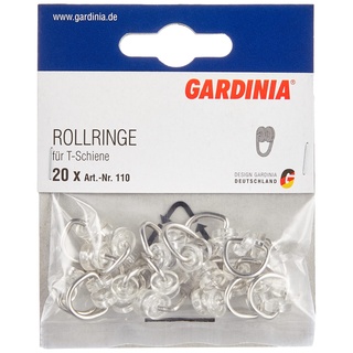 GARDINIA Rollringe für Vorhangschienen / T-Schienen, T-Rollring, Metall / Kunststoff, Silber / Transparent, 20 Stück
