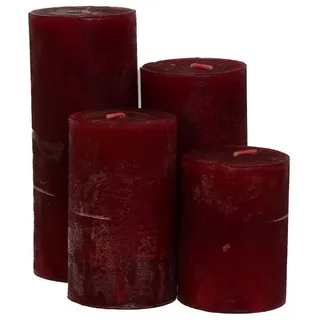 B&S Stumpenkerze Kerzen Frost 4er Set bordeaux