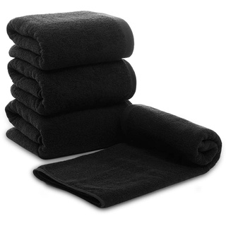 ARLI Handtuch 100% Baumwolle schwarz 4 Handtücher Set Serie aus hochwertigem Rohstoff Frottier klassischer Design elegant schlicht modern praktisch mit Handtuchaufhänger (schwarz, 4)