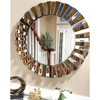 Artloge Spiegel Gold rund 80×80: Modern Wandspiegel groß Runder, Wohnzimmerspiegel mit Metall Haken, HD Dekospiegel für Badezimmer Wohnzimmer Schlafzimmer Flur