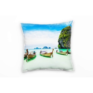 Paul Sinus Art Strand und Meer, türkis, blau, Boote, Thailand Deko Kissen 40x40cm für Couch Sofa Lounge Zierkissen - Dekoration zum Wohlfühlen