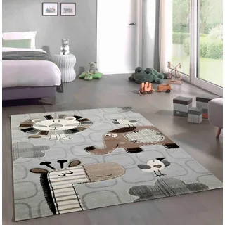 Carpetia Kinderteppich Kinderzimmer Teppich afrikanische Tierel creme grau braun, rund, Höhe: 13 mm braun|grau rund | 160 cm x 160 cm x 13 mm