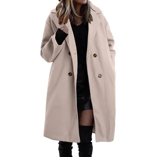 Generisch Wollmantel Damen Lang - Mantel Damen Lang Warm Wollmantel Trenchcoat Wolle Schwarzer Wintermantel Damenmantel Elegant Winterjacke Mantel A-Linie Trench Coat Herbstmantel Steppmantel