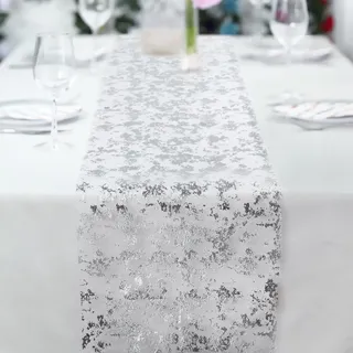 Fowecelt Tischläufer Silber Tischdeko Glitzernde Tischdecken Party Tischband Silber Metallic Dekoration mit Goldfolie für Hochzeit Weihnachten Geburtstag Party Dekor 14 * 72 Zoll (35 * 183cm)