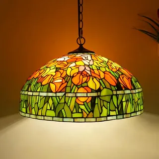 Ø50CM Tiffany Vintage Loft Glas Pendelleuchte Küchenlampen Esstisch Tulpen Deckenleuchte Hängelampe Höhenverstellbar Retro Esszimmer Hängeleuchte E27 Wohnzimmerlampe Schlafzimmer Cafe Bar