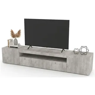 Dmora Fernsehschrank Jesse, Niedriges Sideboard für Wohnzimmer mit 3 Türen, Sockel für TV-Möbel, 100 % Made in Italy, Zement, mit LED-Licht
