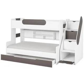 Deine Möbel 24 Funktionsbett SALLY Etagenbett für 2 Kinder mit Treppe Funktionsbett Kinderzimmer (Set, 1 tlg), mit einer großen Schublade, Praktisches Kinderbett mit Schubladen grau