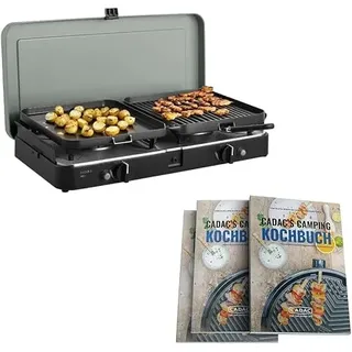 CADAC - 2-Cook 3 Pro Deluxe Camping Gasgrill - 50mBar | Stahl, Aluminium und Kunststoff, Gas-Campingkocher, inkl. Camping Kuchbuch & Transporttasche, Verwendung im Freien