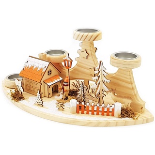 Wichtelstube-Kollektion Adventskranz Teelichthalter Einkehr Waldhütte mit Räucherhäuschen Räuchermännchen echte Holzkunst