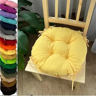 Olenka Sitzkissen rund Ø 35 x 8 cm, Stuhlkissen für Küche, Esszimmer, Balkon und Garten, weiche Polsterauflage für Innen und Außen (gelb)